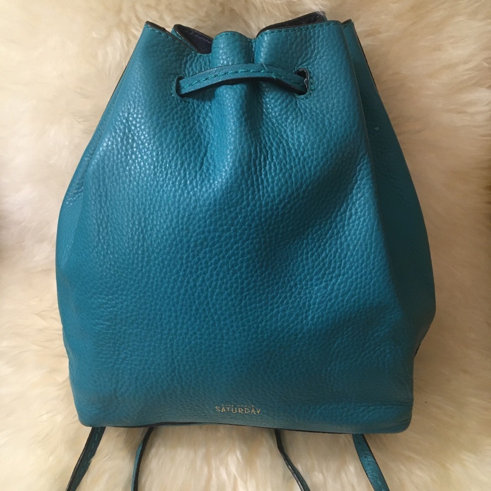 Turquoise Pebbled Leather Drawstring Backpack